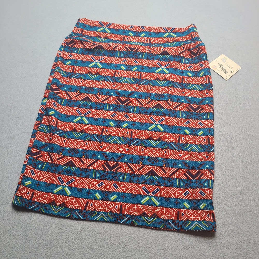 LuLaRoe Cassie Pencil Skirt Womens XL Red Blue NEW Geometric Tribal Knit